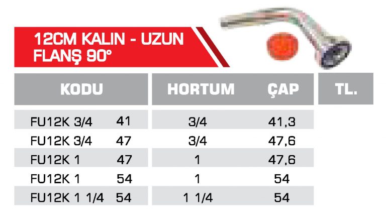 12 CM Kalın Uzun Flanş 90 Derece Hidrolik Rakor