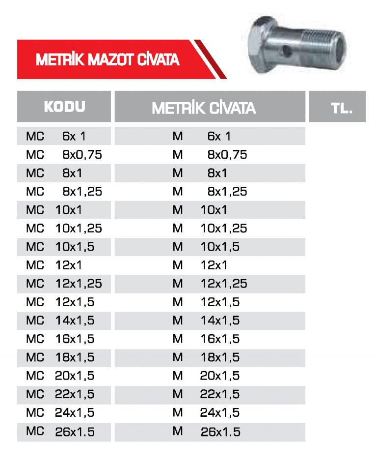 Metrik Mazot Cıvata