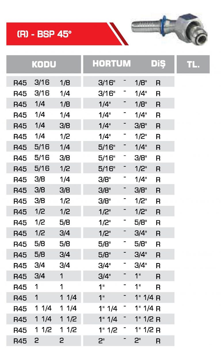 BSP R 45 Derece Hidrolik Rakor