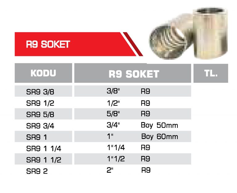 R9 Soket Hidrolik Rakor